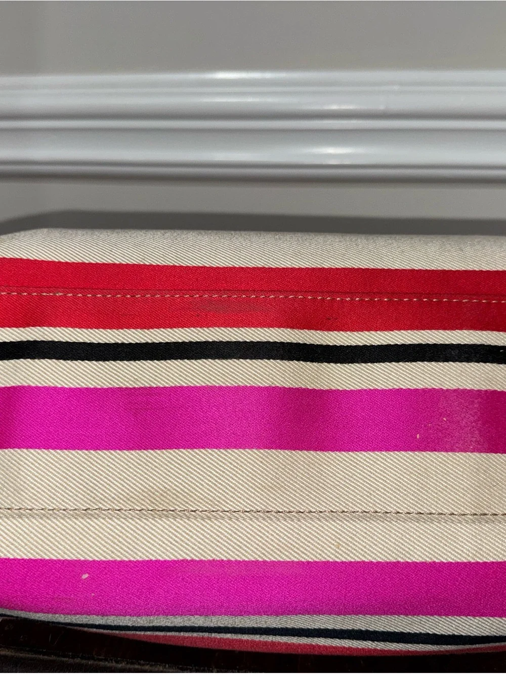 kate spade Pink, Red and Tan Striped Canvas Tote